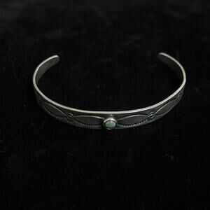 Tiny Vintage Navajo Turquoise & Signed Sterling Baby Cuff Bracelet 4.25”
